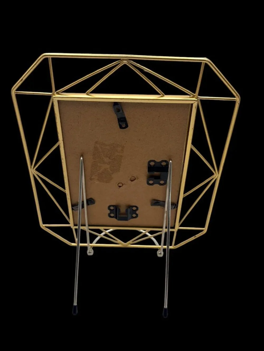 Vintage Gold Geometric Metal 5x7 Picture Frame Easel Tabletop Art Deco MCM